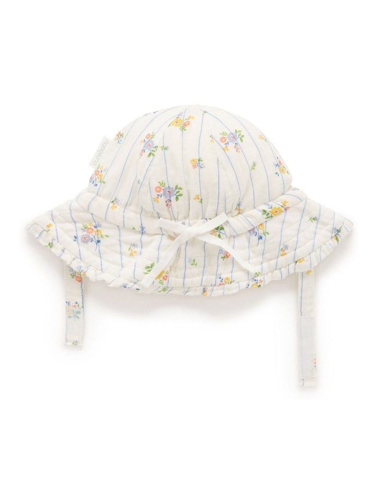 Purebaby Blue Floral Print 100% Cotton Ruffle Sunhat - Image 2 of 5