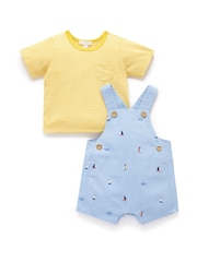 Purebaby Blue Yacht Embroidered Dungaree Set - Image 2 of 5