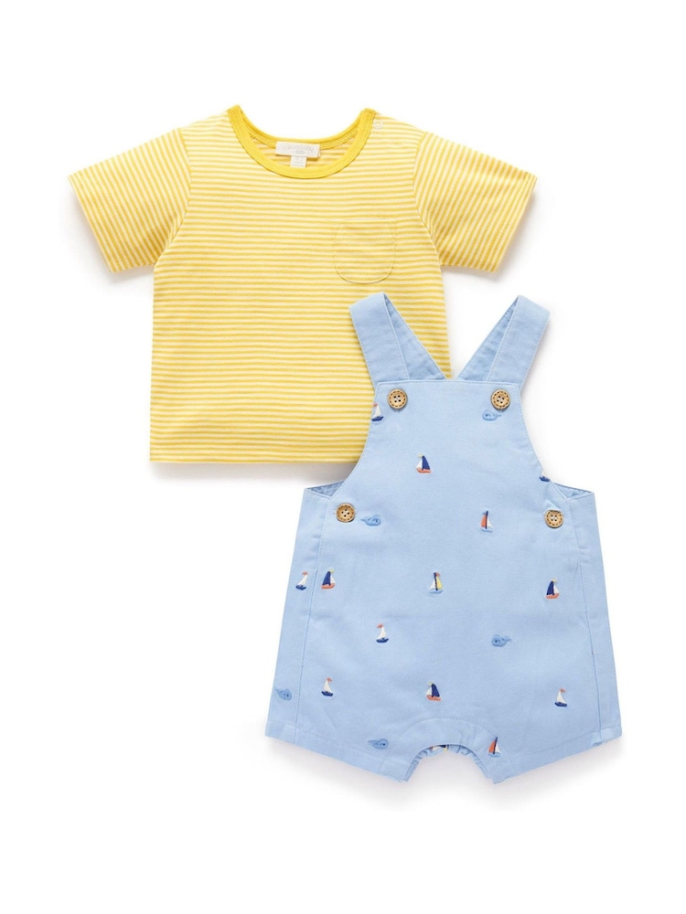 Purebaby Blue Yacht Embroidered Dungaree Set - Image 2 of 5