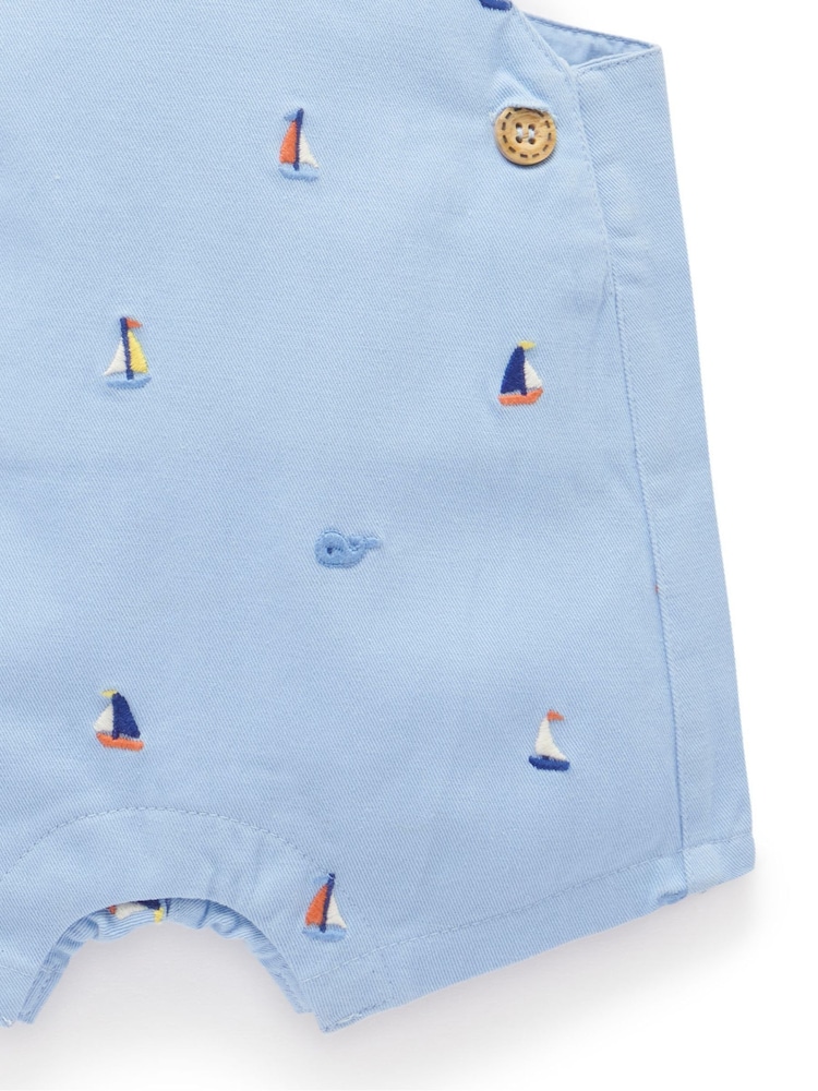 Purebaby Blue Yacht Embroidered Dungaree Set - Image 5 of 5 Purebaby Blue Yacht Embroidered Dungaree Set - Image 5 of 5