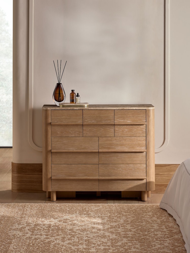 Mid Natural Aviano N. Premium Oak Veneer 7 Drawer Wide Chest of Drawers - Image 1 of 11 Mid Natural Aviano N. Premium Oak Veneer 7 Drawer Wide Chest of Drawers - Image 1 of 11
