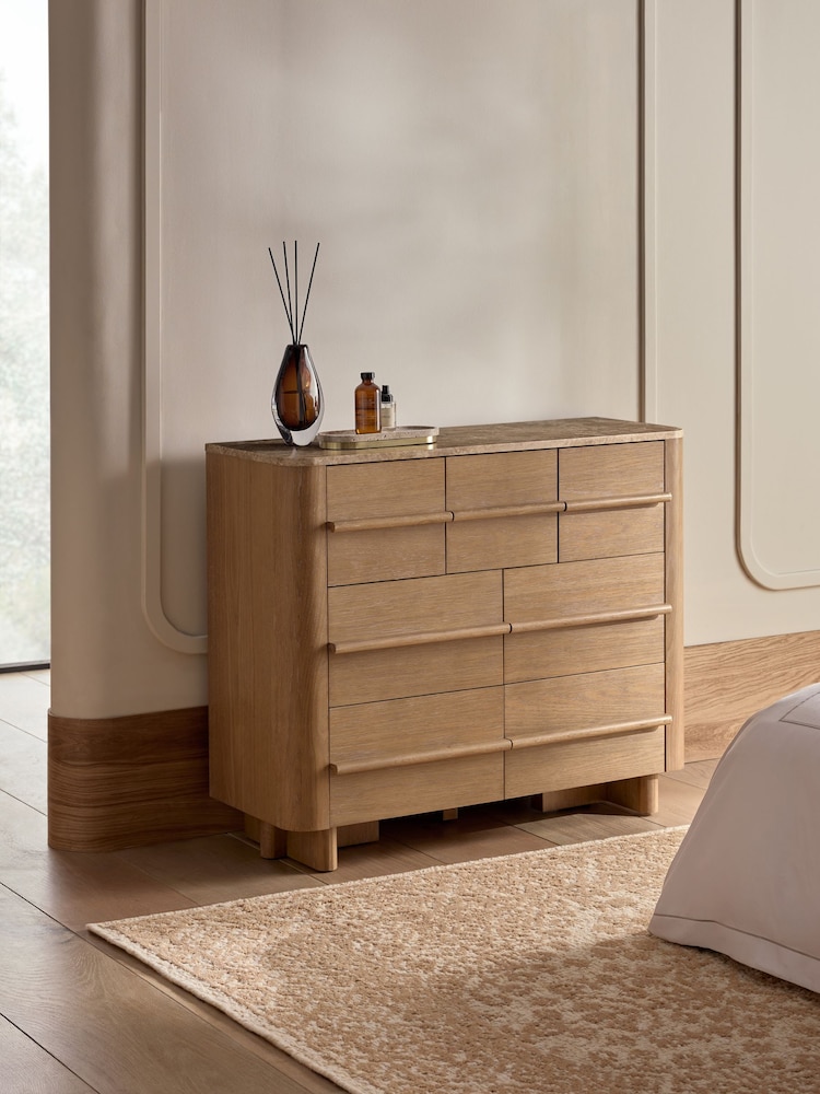 Mid Natural Aviano N. Premium Oak Veneer 7 Drawer Wide Chest of Drawers - Image 2 of 11 Mid Natural Aviano N. Premium Oak Veneer 7 Drawer Wide Chest of Drawers - Image 2 of 11