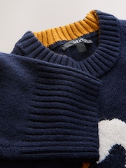 Navy Blue Swan Graphic Long Sleeve Crew Neck Jumper With Wool - Image 6 of 9