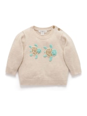 Purebaby Natural Turtle Crocheted 100% Cotton Jumper - Image 1 of 4
