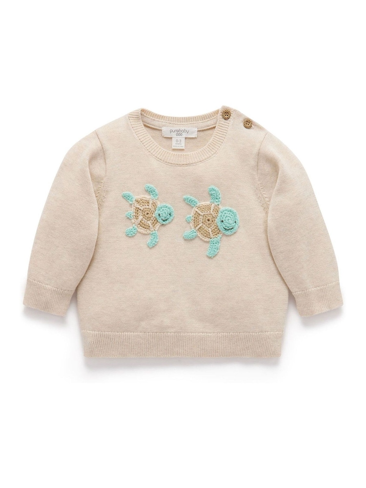 Purebaby Natural Turtle Crocheted 100% Cotton Jumper - Image 1 of 4