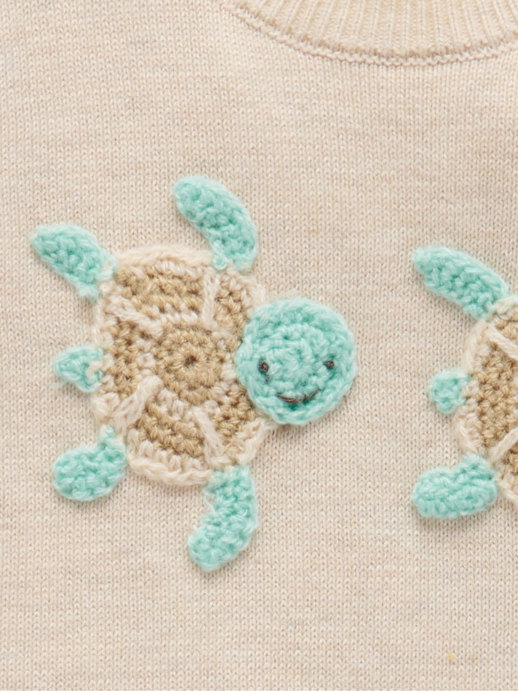 Purebaby Natural Turtle Crocheted 100% Cotton Jumper - Image 2 of 4
