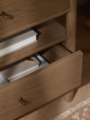 Mid Natural Farndon N. Premium Oak Veneer 2 Drawer Wide Bedside Table - Image 3 of 8