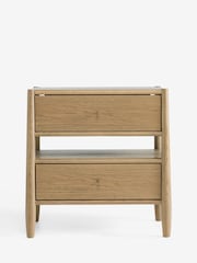 Mid Natural Farndon N. Premium Oak Veneer 2 Drawer Wide Bedside Table - Image 6 of 8