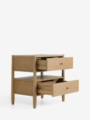 Mid Natural Farndon N. Premium Oak Veneer 2 Drawer Wide Bedside Table - Image 8 of 8
