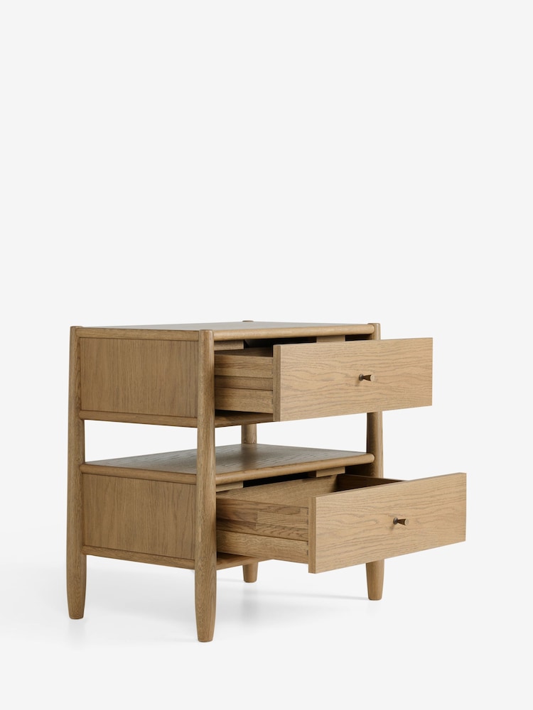Mid Natural Farndon N. Premium Oak Veneer 2 Drawer Wide Bedside Table - Image 8 of 8