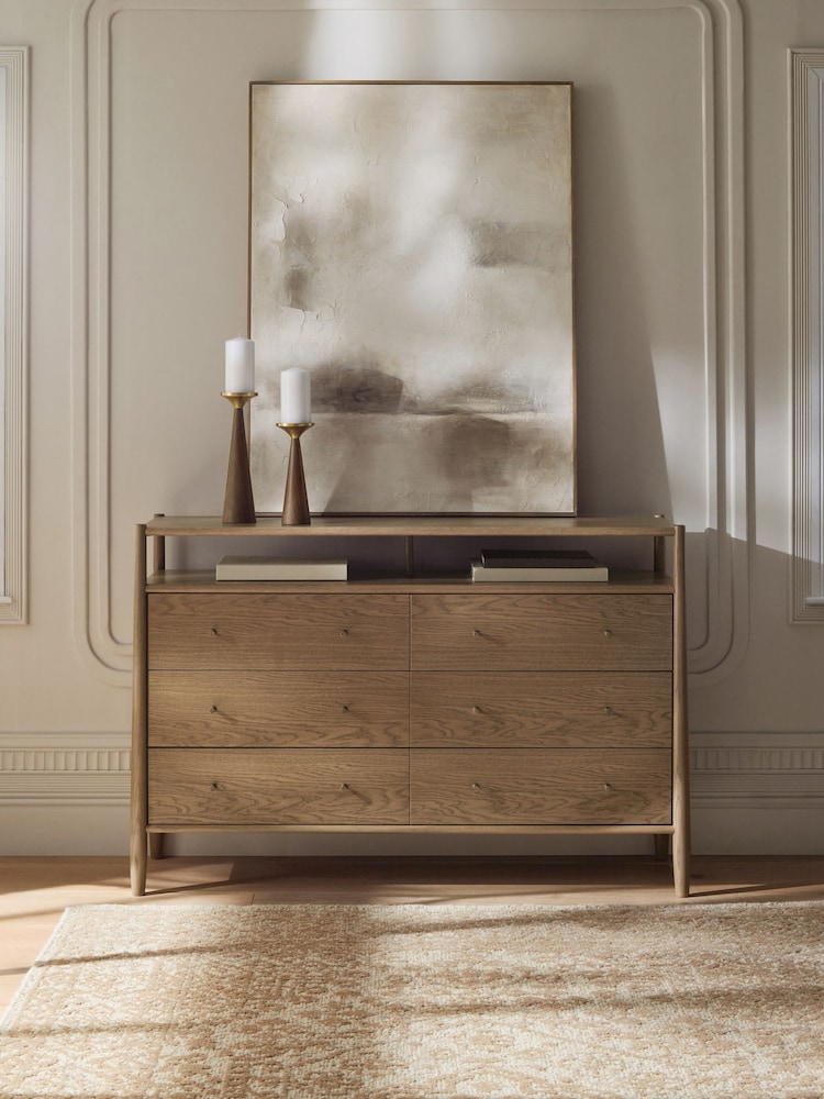 Mid Natural Farndon N. Premium Oak Veneer 6 Drawer Chest of Drawers - Image 1 of 9