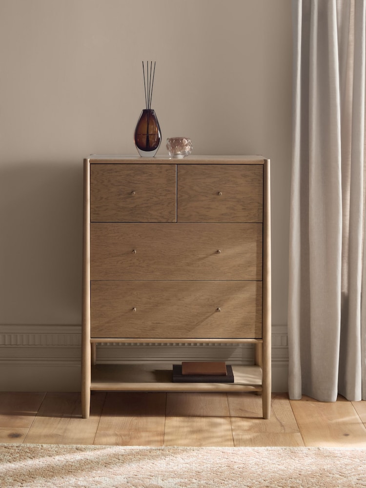 Mid Natural Farndon N. Premium Oak Veneer 4 Drawer Tall Chest of Drawers - Image 1 of 13