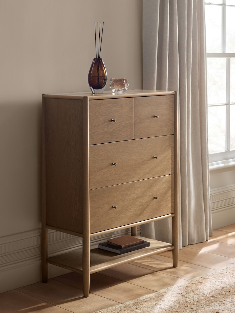 Mid Natural Farndon N. Premium Oak Veneer 4 Drawer Tall Chest of Drawers - Image 2 of 13