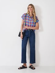 Crew Clothing Pink Short Sleeve Check Linen Blend Shirt - Image 3 of 5