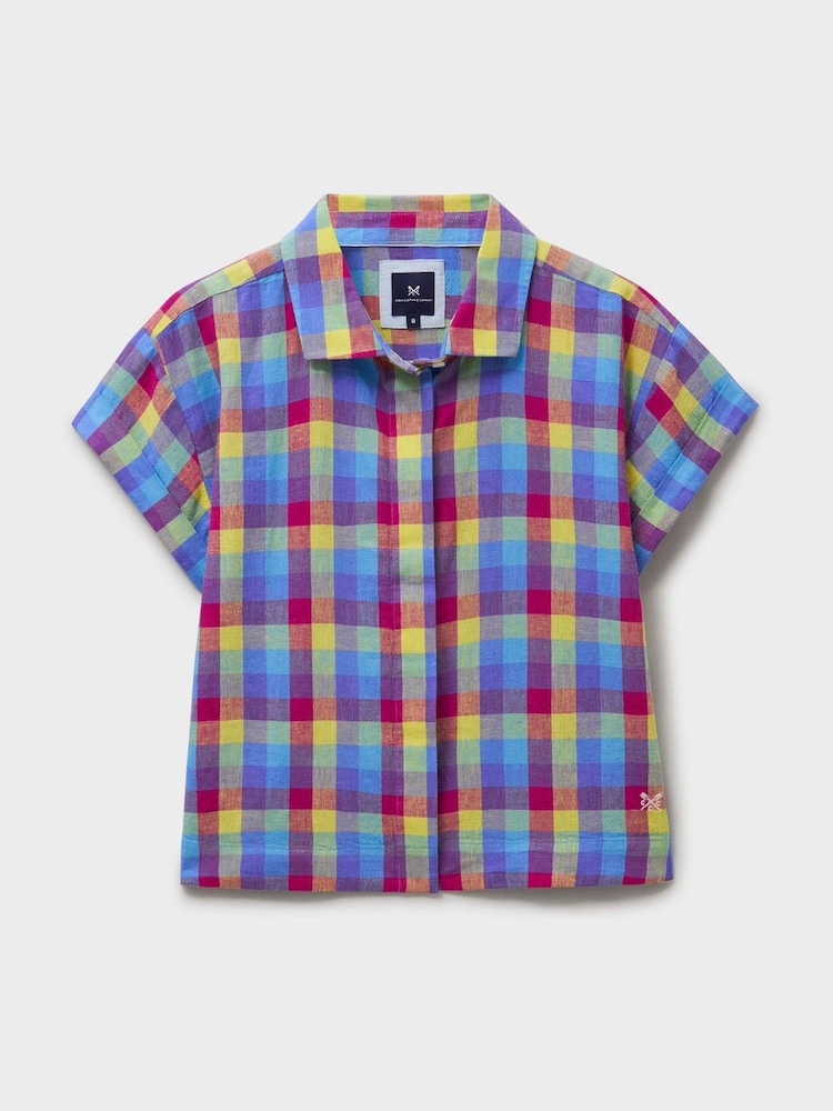 Crew Clothing Pink Short Sleeve Check Linen Blend Shirt - Image 5 of 5