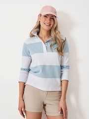 Crew Clothing Blue Long Sleeve Stripe Rugby 100% Cotton Shirt - Image 1 of 5