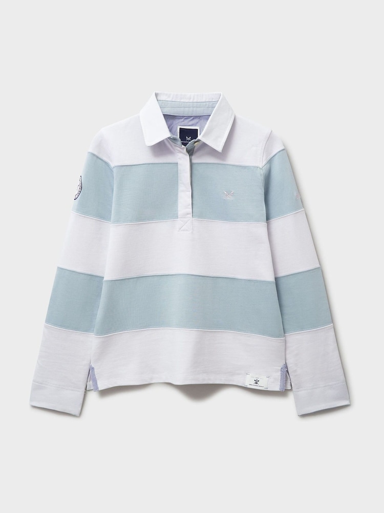 Crew Clothing Blue Long Sleeve Stripe Rugby 100% Cotton Shirt - Image 5 of 5