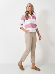 Crew Clothing White/Pink Long Sleeve Stripe Rugby 100% Cotton Shirt - Image 3 of 5