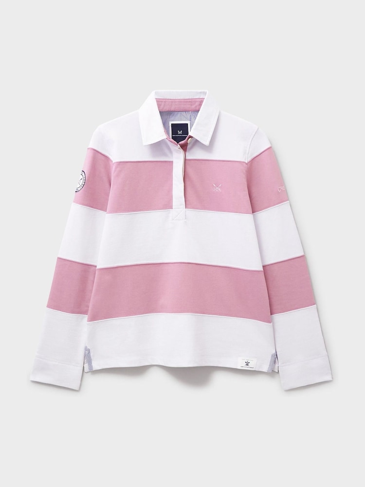 Crew Clothing White/Pink Long Sleeve Stripe Rugby 100% Cotton Shirt - Image 5 of 5