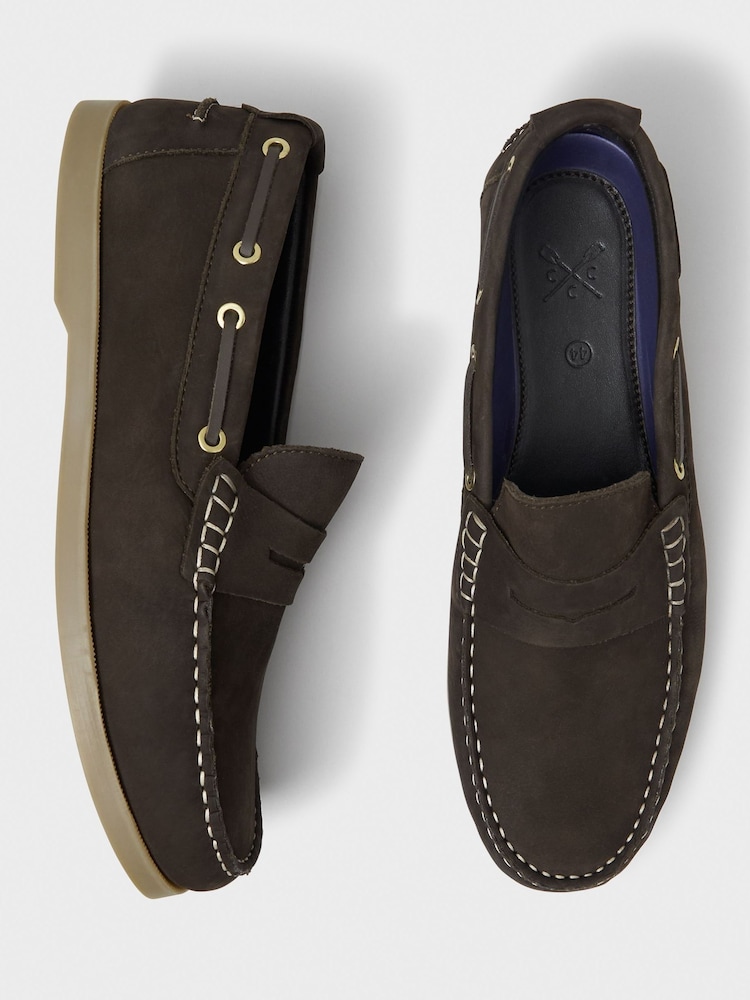 Crew Clothing Brown Slip-On Nubuck Leather Deck Shoes - Image 4 of 4