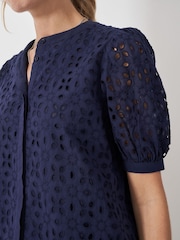 Crew Clothing Blue Gabriella Broderie Blouse - Image 4 of 5