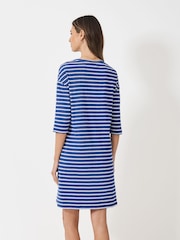 Crew Clothing Blue Thea Jersey 3/4 Sleeve Stripe 100% Cotton Dress - Image 2 of 5