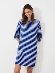 Crew Clothing Blue Thea Jersey 3/4 Sleeve Stripe 100% Cotton Dress - Image 3 of 5