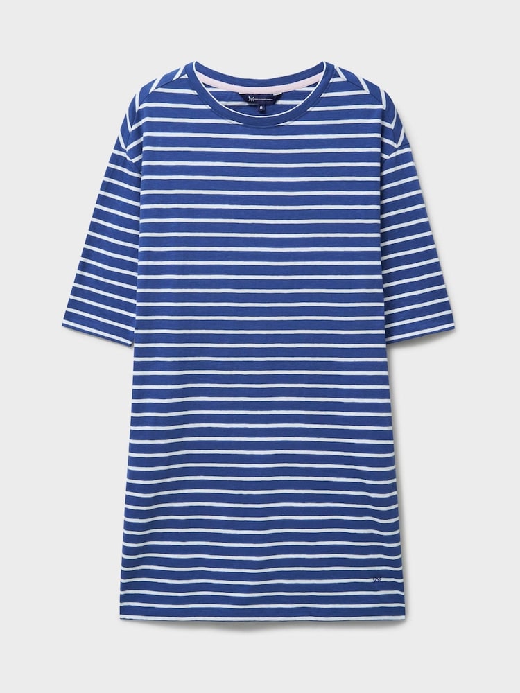 Crew Clothing Blue Thea Jersey 3/4 Sleeve Stripe 100% Cotton Dress - Image 5 of 5
