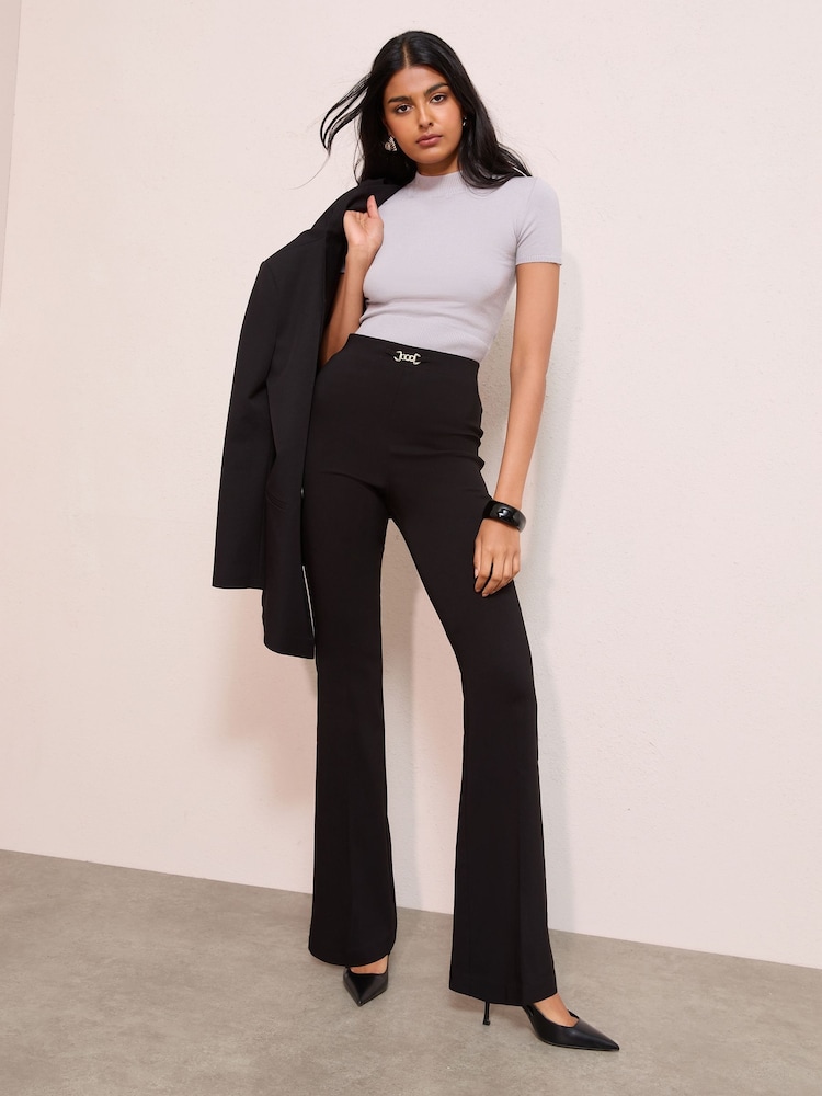 Friends Like These Black Trim Sculpting Stretch Flared Trousers - Image 2 of 4 Friends Like These Black Trim Sculpting Stretch Flared Trousers - Image 2 of 4