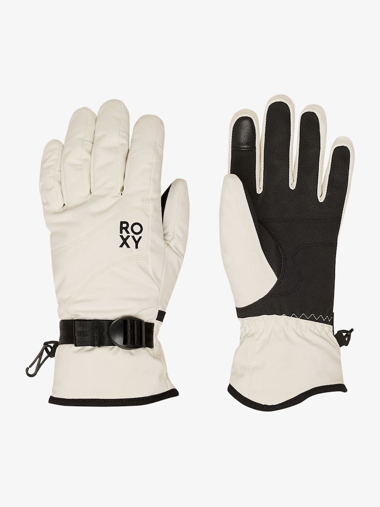 Roxy White Jetty Solid Logo Ski Gloves - Image 2 of 5 Roxy White Jetty Solid Logo Ski Gloves - Image 2 of 5
