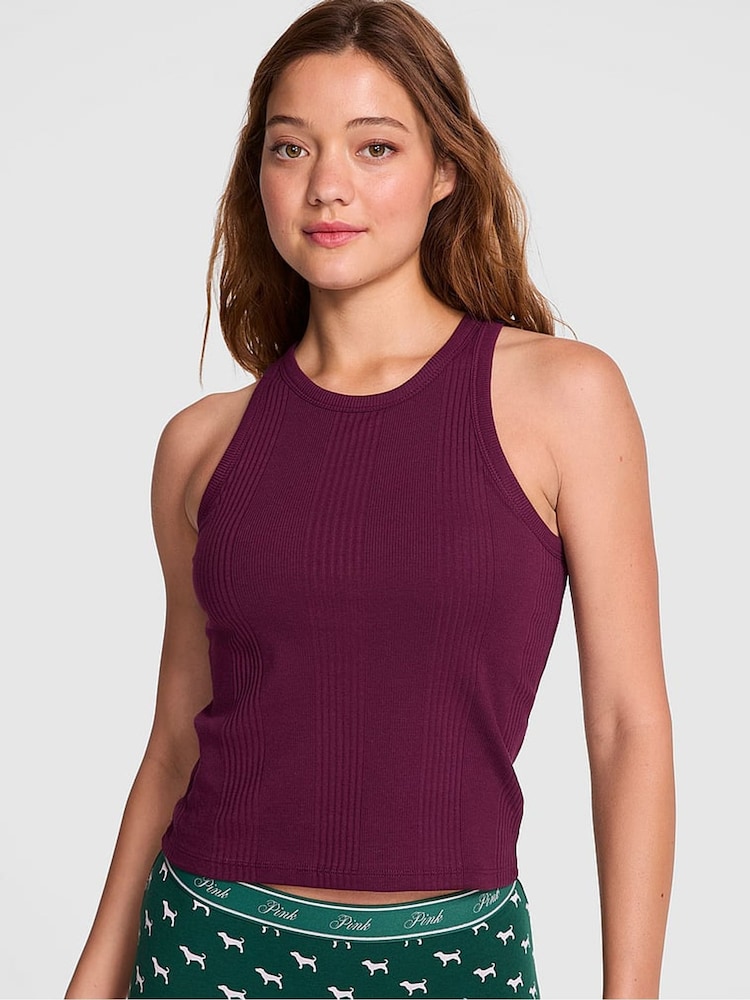 Victoria's Secret PINK Purple Rose Ribbed Tank Top - Image 1 of 3 Victoria's Secret PINK Purple Rose Ribbed Tank Top - Image 1 of 3