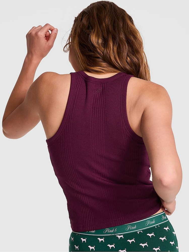 Victoria's Secret PINK Purple Rose Ribbed Tank Top - Image 2 of 3 Victoria's Secret PINK Purple Rose Ribbed Tank Top - Image 2 of 3