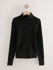 Black Roll Neck Ribbed Jumper With Wool - Image 6 of 8