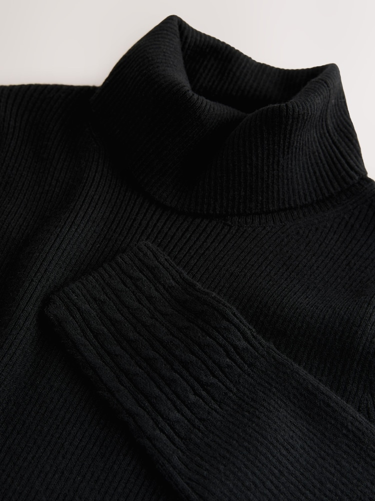 Black Roll Neck Ribbed Jumper With Wool - Image 8 of 8