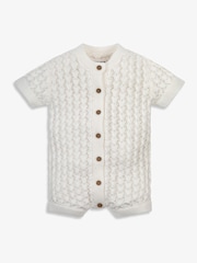 Blanco - The Little Tailor Baby Scallop Design Pointelle Button Through 100% Cotton Romper - Imagen 4 de 7