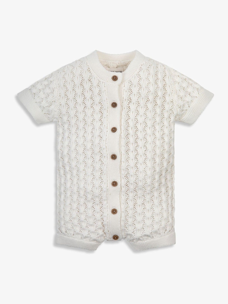 The Little Tailor Baby Scallop Design Pointelle Button Through 100% Cotton Romper - Image 4 of 7