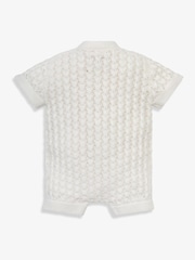 Blanco - The Little Tailor Baby Scallop Design Pointelle Button Through 100% Cotton Romper - Imagen 5 de 7
