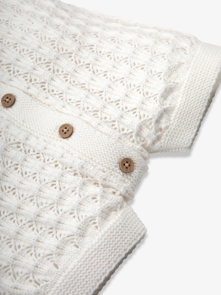 Blanco - The Little Tailor Baby Scallop Design Pointelle Button Through 100% Cotton Romper - Imagen 7 de 7