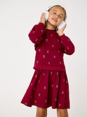 JoJo Maman Bébé Berry Red Cherry Embroidered Sweatshirt & Skirt Set - Image 10 of 10