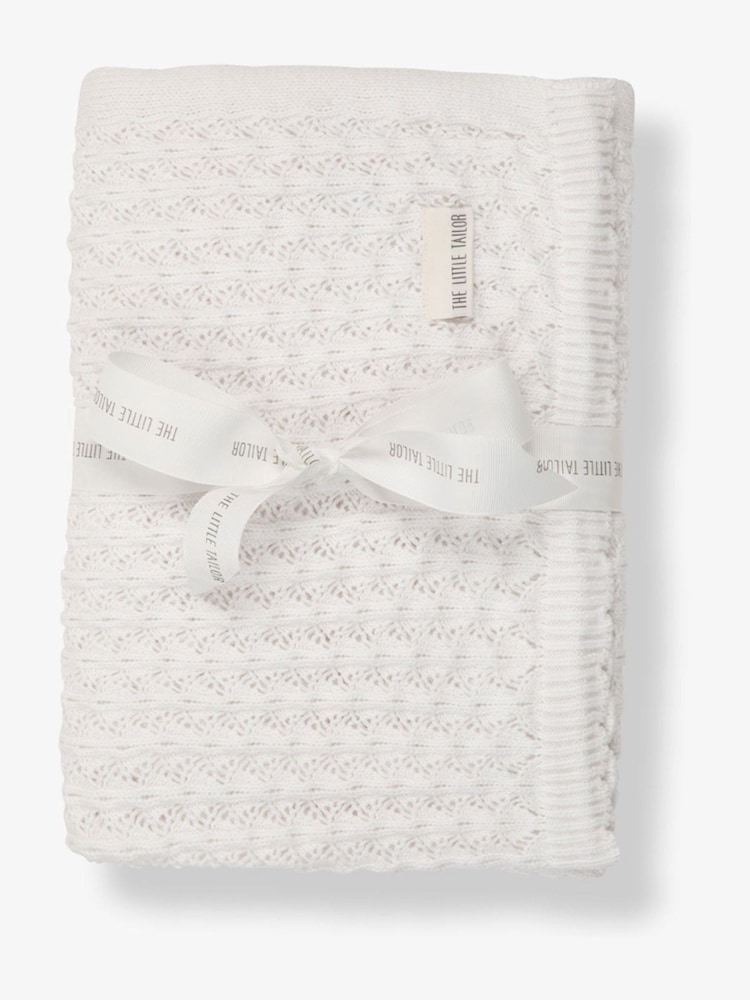 The Little Tailor Baby Scallop Design Pointelle 100% Cotton White Blanket - Image 2 of 4