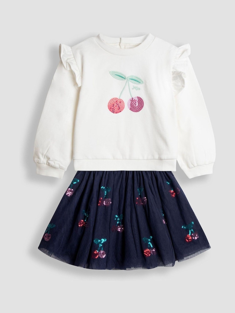 JoJo Maman Bébé Blue Embroidered Sweatshirt & Tulle Skirt Set - Image 1 of 7