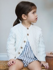 The Little Tailor Baby Cream Fisherman Cable Knit 100% Cotton Cardigan - Image 1 of 6