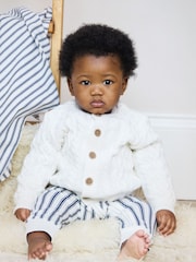 The Little Tailor Baby Cream Fisherman Cable Knit 100% Cotton Cardigan - Image 2 of 6