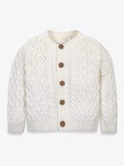 The Little Tailor Baby Cream Fisherman Cable Knit 100% Cotton Cardigan - Image 3 of 6