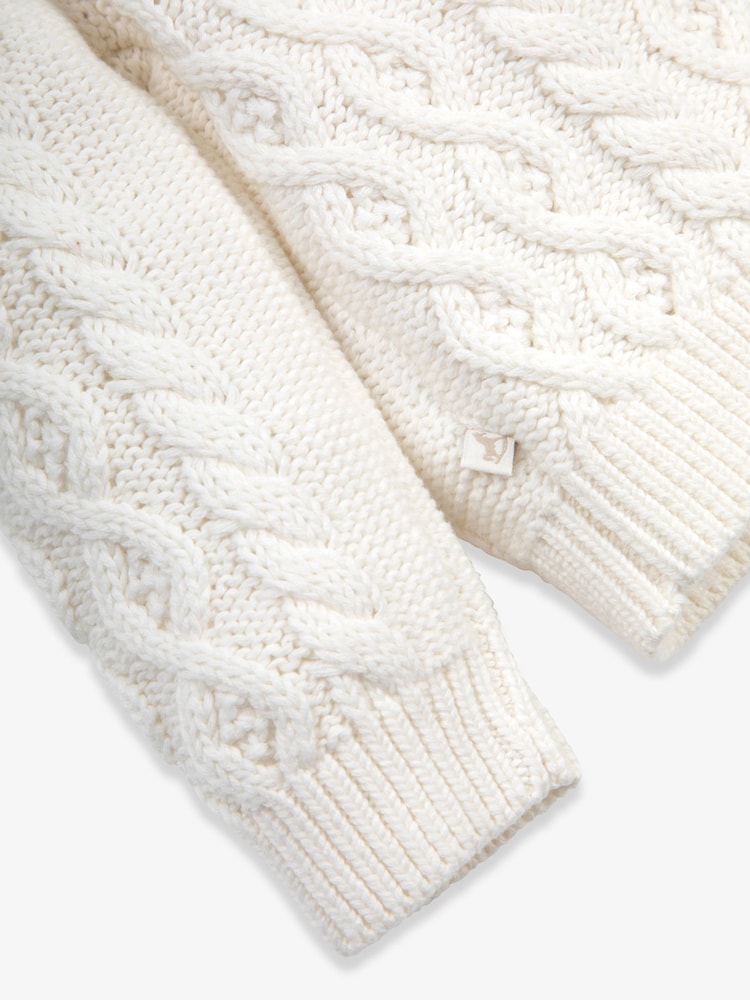 The Little Tailor Baby Cream Fisherman Cable Knit 100% Cotton Cardigan - Image 6 of 6
