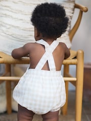 Fawn Gingham - The Little Tailor Baby Woven Shorty 100% Cotton Romper - Imagen 2 de 6