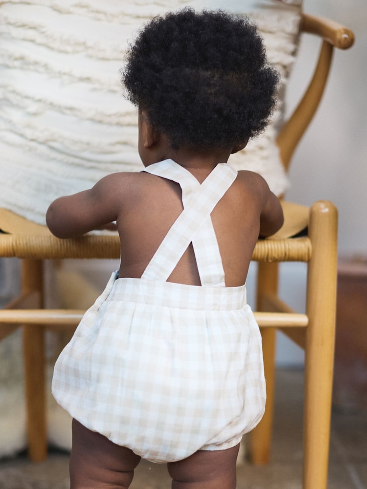 Fawn Gingham - The Little Tailor Baby Woven Shorty 100% Cotton Romper - Imagen 2 de 6