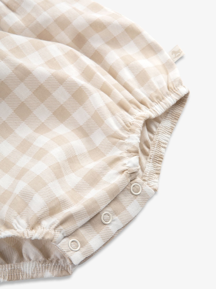 Fawn Gingham - The Little Tailor Baby Woven Shorty 100% Cotton Romper - Imagen 6 de 6