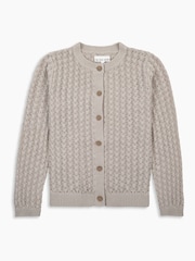 The Little Tailor Kids Cream 100% Cotton Scallop Design Pointelle Cardigan - Image 1 of 4