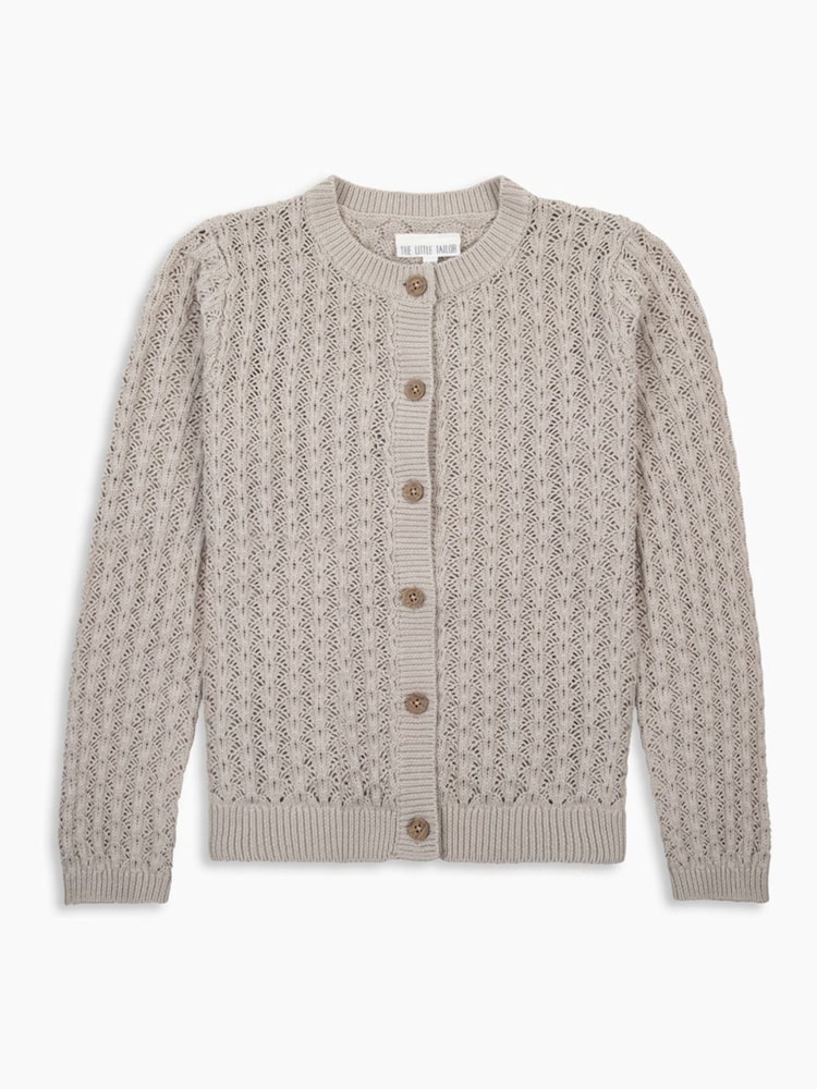 The Little Tailor Kids Cream 100% Cotton Scallop Design Pointelle Cardigan - Image 1 of 4